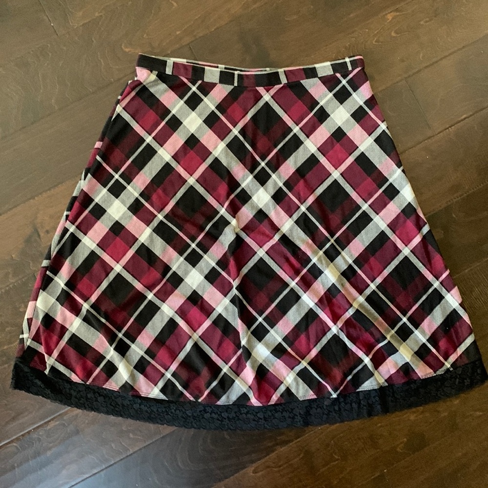 Linda Matthews Plaid Modest Midi Skirt L